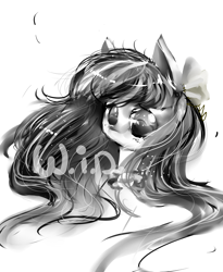 Size: 2700x3300 | Tagged: safe, artist:aquagalaxy, imported from derpibooru, pony, bust, grayscale, high res, monochrome, portrait, solo, wip