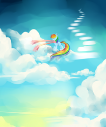Size: 2500x3000 | Tagged: safe, artist:aquagalaxy, imported from derpibooru, rainbow dash, pegasus, pony, clothes, cloud, high res, on a cloud, scarf, sky, solo