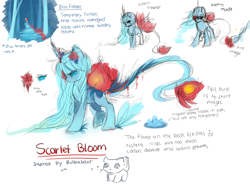 Size: 2700x2000 | Tagged: safe, artist:aquagalaxy, imported from derpibooru, oc, oc only, oc:scarlet bloom, original species, pony, unicorn, flower, flower in hair, reference sheet, sketch, solo