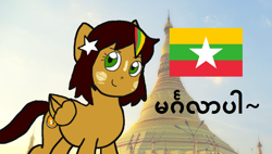 Size: 1024x580 | Tagged: safe, anonymous artist, imported from derpibooru, oc, oc:mohinga, pegasus, pony, burmese, myanmar, nation ponies, ponified, solo, thanaka, yangon