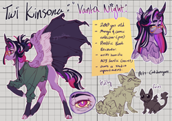 Size: 3236x2285 | Tagged: safe, artist:yuyusunshine, imported from derpibooru, twilight sparkle, alicorn, dog, pony, chest fluff, clothes, female, graph paper, kinsona, mare, reference sheet, twilight sparkle (alicorn)