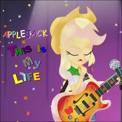 Size: 1084x1084 | Tagged: safe, imported from derpibooru, applejack, human, equestria girls, shake your tail, album, album cover, boots, clothes, fefe dobson, party, shoes, singer, single, skirt, solo