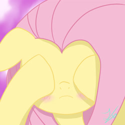 Size: 3000x3000 | Tagged: safe, artist:reinbou, imported from derpibooru, fluttershy, pegasus, pony, blushing, covering eyes, cute, floppy ears, shy, shyabetes, simple background, solo