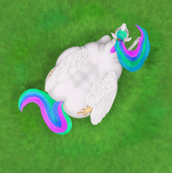 Size: 1300x1309 | Tagged: safe, artist:soobel, imported from derpibooru, princess celestia, alicorn, pony, both cutie marks, butt, chubbylestia, eyes closed, fat, female, from above, obese, plot, solo