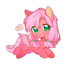 Size: 1304x1240 | Tagged: safe, artist:dreamsugar, imported from derpibooru, oc, oc only, pegasus, pony, chibi, commission, eye clipping through hair, female, looking at you, mare, simple background, solo, speech bubble, spread wings, white background, wings