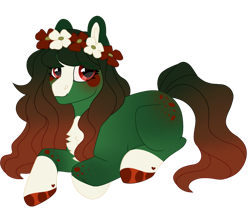Size: 1280x1112 | Tagged: safe, artist:moonert, imported from derpibooru, oc, oc only, earth pony, pony, blush sticker, blushing, earth pony oc, floral head wreath, flower, hoof polish, lying down, prone, simple background, solo, transparent background