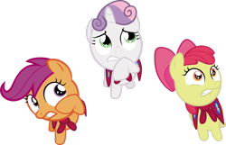 Size: 3052x1964 | Tagged: safe, artist:pangbot, imported from derpibooru, apple bloom, scootaloo, sweetie belle, earth pony, pegasus, pony, unicorn, season 1, stare master, .svg available, apple bloom's bow, bow, cutie mark crusaders, female, filly, foal, hair bow, high res, simple background, transparent background, trio, trio female, vector