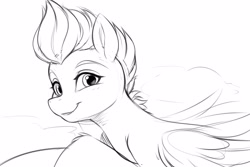 Size: 2500x1667 | Tagged: safe, artist:ask-colorsound, imported from derpibooru, zipp storm, pegasus, pony, female, g5, mare, monochrome, sketch, smiling, solo