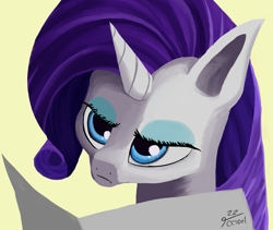Size: 1463x1235 | Tagged: safe, artist:tazool, imported from derpibooru, rarity, pony, unicorn, bust, female, newspaper, portrait, reading, simple background, solo, unamused