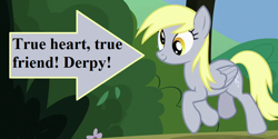 Size: 840x420 | Tagged: safe, edit, edited screencap, imported from derpibooru, screencap, derpy hooves, rock solid friendship, caption arrow, cropped, cute, derpabetes, lord of the rings, return of the king, text, tree