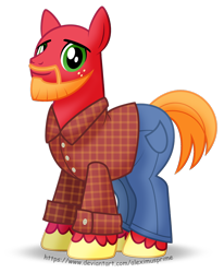 Size: 1920x2332 | Tagged: safe, artist:aleximusprime, imported from derpibooru, big macintosh, earth pony, pony, bald, beard, clothes, commission, denim, facial hair, flannel, flannel shirt, jeans, male, older, older big macintosh, pants, shaved, shaved head, shaved mane, simple background, solo, stallion, transparent background
