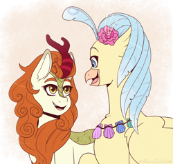 Size: 1280x1217 | Tagged: safe, artist:hahyh, imported from derpibooru, autumn blaze, princess skystar, classical hippogriff, hippogriff, kirin, my little pony: the movie, autumnstar, female, lesbian, shipping