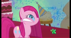 Size: 1280x692 | Tagged: safe, imported from derpibooru, screencap, pinkie pie, earth pony, pony, party of one, discovery kids logo, female, mare, pinkamena diane pie, solo