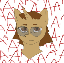 Size: 1343x1339 | Tagged: safe, artist:kvas!, imported from derpibooru, oc, oc only, oc:author kvas, unicorn, 1000 years in photoshop, aaaaaaaaaa, glasses, simple background, solo, white background