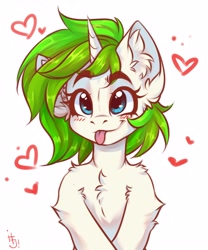 Size: 2500x3000 | Tagged: safe, artist:falafeljake, imported from derpibooru, oc, oc only, oc:vinyl mix, pony, unicorn, :p, blushing, chest fluff, ear fluff, happy, heart, simple background, smiling, solo, tongue out, white background