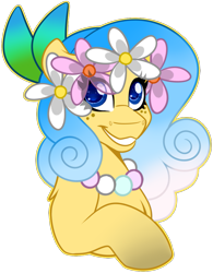 Size: 771x991 | Tagged: safe, artist:missbramblemele, imported from derpibooru, oc, earth pony, blue eyes, dirty hooves, feather in hair, flower, flower in hair, jewelry, lei, necklace, pearl necklace, simple background, transparent background, wavy mane