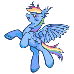 Size: 619x619 | Tagged: safe, artist:1hoorn, imported from derpibooru, rainbow dash, pegasus, pony, alternate design, ear piercing, female, flying, mare, piercing, redesign, simple background, solo, white background