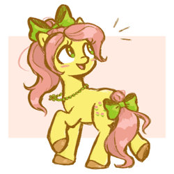 Size: 360x360 | Tagged: safe, artist:fizpup, imported from derpibooru, earth pony, pony, adoraposey, bow, cute, female, g5, hair bow, happy, jewelry, looking back, mare, necklace, open mouth, open smile, ponytail, posey bloom, smiling, solo, tail, tail bow