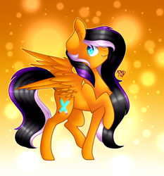 Size: 1400x1500 | Tagged: safe, artist:prettyshinegp, imported from derpibooru, oc, oc only, oc:sunrise, pegasus, pony, abstract background, ear fluff, female, mare, pegasus oc, signature, smiling, solo, wings