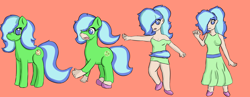 Size: 1800x700 | Tagged: safe, artist:quickcast, imported from derpibooru, oc, oc only, earth pony, human, pony, clothes, dress, earth pony oc, female, humanized, mare, orange background, pony to human, simple background, smiling, transformation