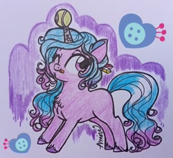 Size: 2938x2694 | Tagged: safe, artist:c.a.m.e.l.l.i.a, imported from derpibooru, izzy moonbow, pony, unicorn, g5, my little pony: a new generation, one eye closed, solo, tongue out, traditional art, wink