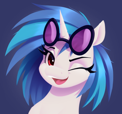 Size: 3198x3011 | Tagged: safe, artist:aquaticvibes, imported from derpibooru, dj pon-3, vinyl scratch, pony, unicorn, female, glasses, lineless, looking at you, mare, one eye closed, open mouth, open smile, smiling, smiling at you, solo, wink, winking at you, wrong eye color