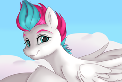 Size: 2500x1667 | Tagged: safe, artist:ask-colorsound, artist:jbond, color edit, edit, imported from derpibooru, zipp storm, pegasus, pony, cloud, colored, female, g5, mare, my little pony: a new generation, smiling, solo