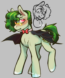 Size: 550x665 | Tagged: safe, artist:tyotheartist1, imported from derpibooru, oc, oc:gin tonic, bat pony, pony, bowtie, bust, commission, glasses, red eyes, simple background