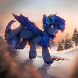 Size: 3000x3000 | Tagged: safe, artist:kianara, imported from derpibooru, oc, oc only, bat pony, pony, crystal, cute, ear fluff, male, missing cutie mark, smiling, snow, solo, stallion