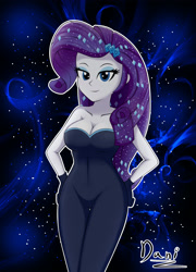 Size: 2488x3457 | Tagged: safe, artist:danielitamlp, imported from derpibooru, rarity, human, equestria girls, equestria girls series, the other side, bare shoulders, bodysuit, breasts, busty rarity, cleavage, clothes, female, hand on hip, high res, legs together, outline, redraw, sexy, sleeveless, solo, strapless, unitard, white outline