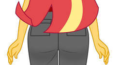 Size: 3000x1618 | Tagged: safe, alternate version, artist:keronianniroro, imported from derpibooru, sunset shimmer, human, equestria girls, ass, bunset shimmer, butt, butt only, camp everfree outfits, clothes, female, long hair, rear view, shorts, simple background, solo, teenager, transparent background, two toned hair, vector, yellow skin