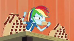 Size: 600x338 | Tagged: safe, artist:joeychestnutdash, edit, edited screencap, imported from derpibooru, screencap, rainbow dash, all's fair in love and friendship games, equestria girls, equestria girls series, friendship games, 4th of july, animated, clothes, competitive eating, eating, eating contest, female, food, gif, hammerspace belly, holiday, hoodie, hot dog, jacket, meat, rainbow dash scarfing down wieners, sausage, shirt, slim, solo, stuffing, thin, this will end in weight gain, wiener