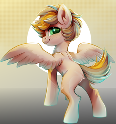 Size: 800x859 | Tagged: safe, artist:cabbage-arts, imported from derpibooru, oc, oc only, pegasus, pony, freckles, happy, looking at you, looking back, looking back at you, smiling, smiling at you, solo, spread wings, wings