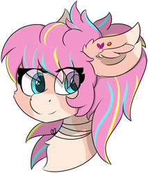 Size: 4921x5777 | Tagged: safe, artist:skylarpalette, imported from derpibooru, oc, oc only, oc:bijou butterfly, earth pony, pony, bust, chest fluff, cute, ear fluff, ear piercing, earth pony oc, female, fluffy, full color, mare, piercing, pink, shading, simple background, solo, transparent background