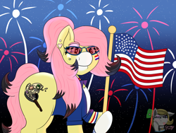 Size: 1600x1200 | Tagged: safe, artist:gray star, derpibooru exclusive, imported from derpibooru, oc, oc:sunny side(gray star), 4th of july, collar, face paint, female, fireworks, flag, glasses, holiday, ponytail, trans female, transgender, united states