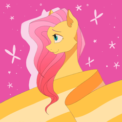 Size: 500x500 | Tagged: safe, artist:agent-sketch-pad, edit, editor:edits of hate, imported from twibooru, fluttershy, pegasus, pony, bust, ear fluff, female, image, mare, pink background, png, profile, simple background, smiling, solo