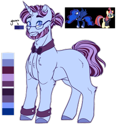 Size: 1127x1200 | Tagged: safe, artist:purplegrim40, imported from derpibooru, moondancer, princess luna, oc, alicorn, pony, beard, bowtie, clothes, colored hooves, facial hair, female, glasses, magical lesbian spawn, male, mare, offspring, parent:moondancer, parent:princess luna, reference sheet, simple background, stallion, transparent background