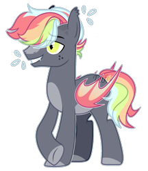 Size: 1557x1798 | Tagged: safe, artist:toffeelavender, imported from derpibooru, oc, oc only, bat pony, pony, base used, bat pony oc, bat wings, colored hooves, male, multicolored hair, rainbow hair, raised hoof, simple background, solo, stallion, transparent background, wings