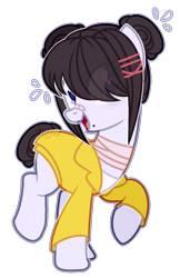 Size: 1045x1608 | Tagged: safe, artist:toffeelavender, imported from derpibooru, oc, oc only, earth pony, pony, beauty mark, clothesa, earth pony oc, eye clipping through hair, raised hoof, simple background, transparent background