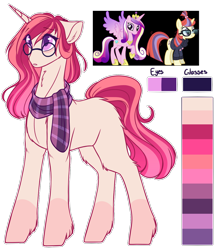 Size: 1060x1200 | Tagged: safe, artist:purplegrim40, imported from derpibooru, moondancer, princess cadance, oc, alicorn, pony, unicorn, clothes, female, glasses, horn, jewelry, magical lesbian spawn, mare, offspring, parent:moondancer, parent:princess cadance, scarf, simple background, tiara, transparent background, unicorn oc