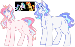 Size: 1923x1193 | Tagged: safe, artist:purplegrim40, imported from derpibooru, princess celestia, sunset shimmer, oc, alicorn, pony, unicorn, female, horn, magical lesbian spawn, male, mare, offspring, parent:princess celestia, parent:sunset shimmer, simple background, stallion, transparent background, unicorn oc