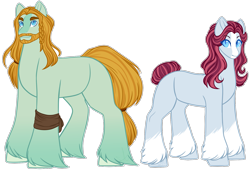 Size: 1723x1181 | Tagged: safe, artist:purplegrim40, imported from derpibooru, oc, oc only, earth pony, pony, beard, duo, earth pony oc, facial hair, female, male, mare, parent:applejack, parent:rarity, parent:rockhoof, simple background, smiling, stallion, transparent background, unshorn fetlocks