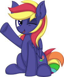 Size: 5846x6983 | Tagged: safe, artist:cyanlightning, imported from derpibooru, oc, oc only, oc:rainbow lightspeed, pegasus, pony, .svg available, absurd resolution, ear fluff, male, simple background, sitting, solo, stallion, transparent background, vector, waving