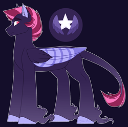 Size: 1811x1800 | Tagged: safe, artist:purplegrim40, imported from derpibooru, oc, oc only, hybrid, pegasus, pony, hoof fluff, interspecies offspring, male, offspring, parent:discord, parent:twilight sparkle, parents:discolight, pegasus oc, purple background, simple background, stallion, wigns, wings