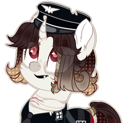 Size: 1920x1842 | Tagged: safe, artist:toffeelavender, imported from derpibooru, oc, oc only, pony, unicorn, bandage, base used, hat, horn, lipstick, simple background, solo, tail, tail wrap, transparent background, unicorn oc, wingding eyes