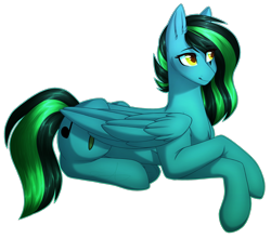 Size: 2660x2336 | Tagged: safe, artist:purplegrim40, imported from derpibooru, oc, oc only, oc:niki tune, pegasus, pony, crossed hooves, ear fluff, eye clipping through hair, eyebrows, eyebrows visible through hair, female, folded wings, full body, high res, hooves, lying down, mare, outline, pegasus oc, prone, shading, simple background, smiling, smirk, solo, tail, transparent background, two toned mane, two toned tail, wings