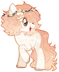 Size: 1024x1230 | Tagged: safe, artist:toffeelavender, imported from derpibooru, oc, oc only, earth pony, pony, base used, earth pony oc, female, floral head wreath, flower, hoof polish, looking back, mare, raised hoof, simple background, solo, transparent background