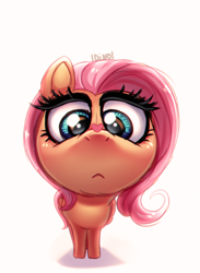 Size: 1398x1914 | Tagged: safe, artist:dinoalpaka, imported from derpibooru, fluttershy, pegasus, pony, fluttershy leans in, :<, cute, female, fisheye lens, heart, mare, redraw, shyabetes, solo