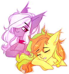 Size: 1920x2057 | Tagged: safe, artist:toffeelavender, imported from derpibooru, oc, oc only, pony, duo, female, hair over one eye, mare, simple background, sleeping, transparent background