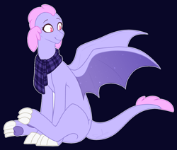 Size: 1530x1300 | Tagged: safe, artist:purplegrim40, imported from derpibooru, oc, oc only, dragon, clothes, dark background, dragon oc, interspecies offspring, looking back, magical lesbian spawn, offspring, parent:ocellus, parent:smolder, scarf, sitting, solo